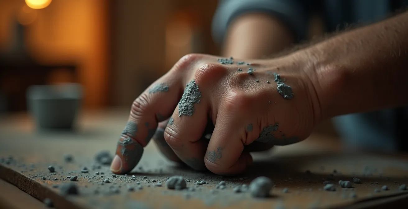 Détail macro des mains d'un artiste en mouvement expressif, illustrant la gestuelle créative